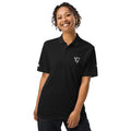 Parable Golf black 100% recycled polyester piqué polo with hydrophilic finish and embroidered logo.
