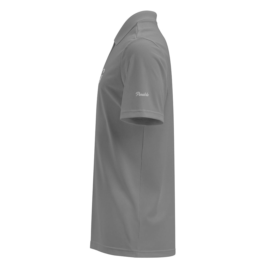 Parable Golf grey 100% recycled polyester piqué polo shirt with hydrophilic finish and rib-knit collar.