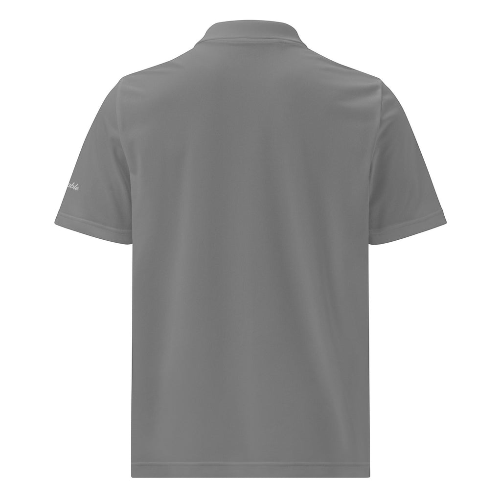Parable Golf Ladies grey 100% recycled polyester piqué polo with hydrophilic finish and athletic fit.